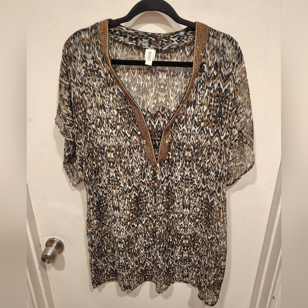 Badgley Mischka Women's Beaded V-Neck Sheer Chiffon Swim Beach Cover Up Sz M